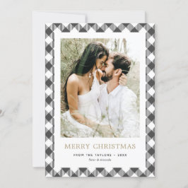 Cartes Pour Fêtes Annuelles Simple Black White Plaid Photo Joyeux Noël
