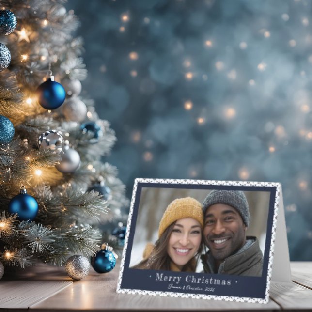 Cartes Pour Fêtes Annuelles Simple Blue Snowflon photo de Noël (Simple Blue Snowflake Christmas Photo Holiday  Folded Card)