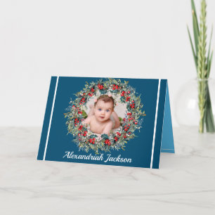 Cartes Pour Fêtes Annuelles Simple Blue vacances famille photo élégante couron