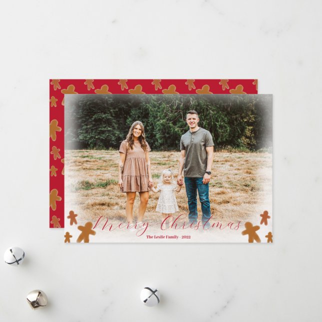 Cartes Pour Fêtes Annuelles Simple Boho Gingbread Man Christmas Holiday Card (Devant/Arrière en situation)