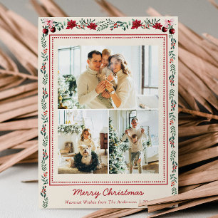 Cartes Pour Fêtes Annuelles Simple Boho Noël vert Poinsettia 3 Photo