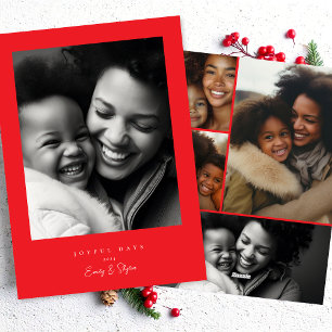 Cartes Pour Fêtes Annuelles simple cadre moderne joyeux blanc & rouge Noël