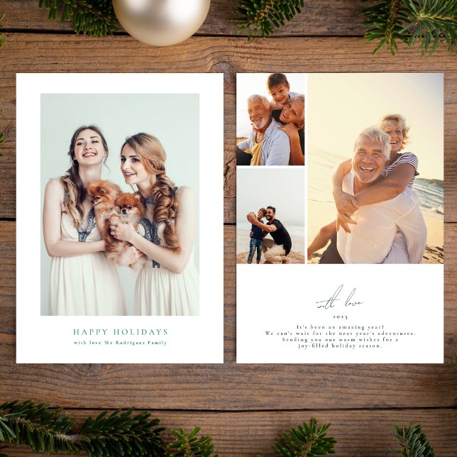 Cartes Pour Fêtes Annuelles simple cadre photo collage vert noël heureux (Créateur téléchargé)