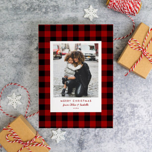 Cartes Pour Fêtes Annuelles Simple cadre rouge à carreaux de Noël photo