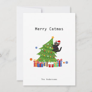 Cartes Pour Fêtes Annuelles Simple Chat Noir Funky Et Arbre De Noël