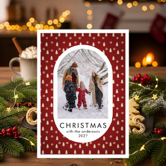 Cartes Pour Fêtes Annuelles Simple Christmas Pine Tree Pattern family photo