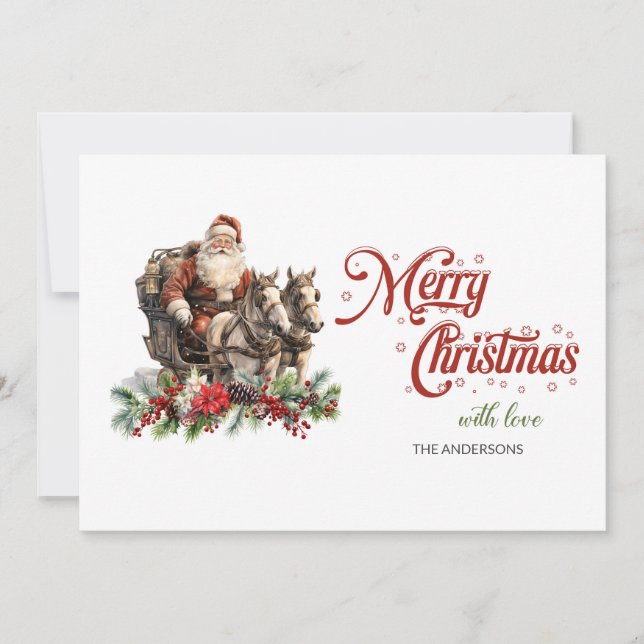 Cartes Pour Fêtes Annuelles Simple classique intemporel Père Noël traîneau tir (Devant)