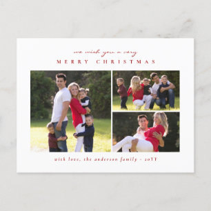 Cartes Pour Fêtes Annuelles Simple classique minimaliste Joyeux Noël rouge 3 p