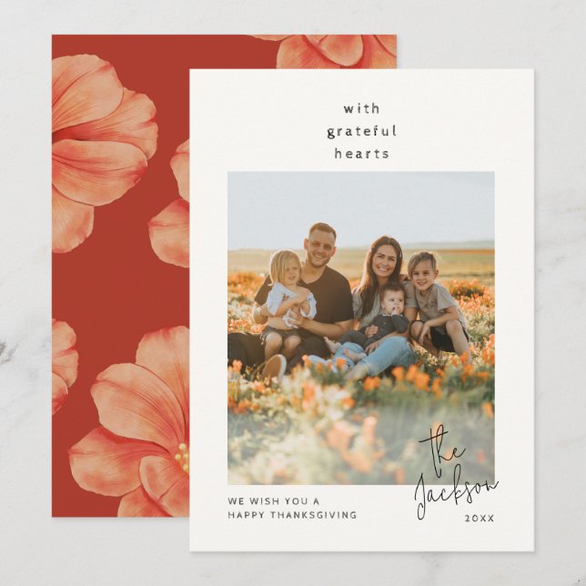 Cartes Pour Fêtes Annuelles Simple coeur gracieux Thanksgiving (Devant / Derrière)