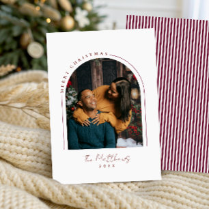 Cartes Pour Fêtes Annuelles Simple Couple Photo Arch Burgundy Noël