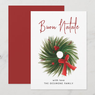 Cartes Pour Fêtes Annuelles Simple Couronne de Noël aquarelle Buon Natale 