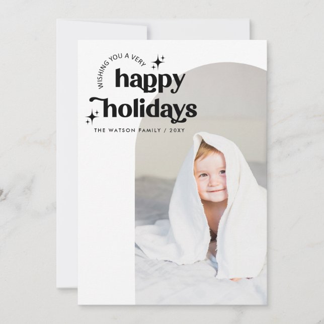 Cartes Pour Fêtes Annuelles Simple Cute Retro Super Joyeux Vacances Photo (Devant)