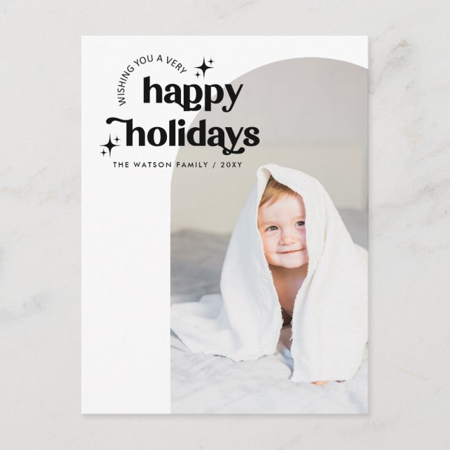 Cartes Pour Fêtes Annuelles Simple Cute Retro Super Joyeux Vacances Photo (Devant)