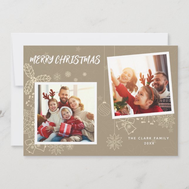 Cartes Pour Fêtes Annuelles Simple élégance Beige 2 cadres photo Famille (Devant)