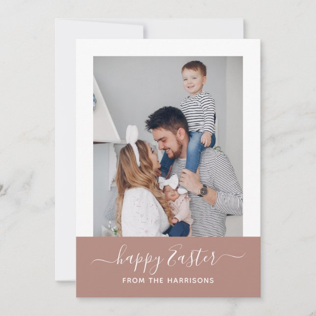 Cartes Pour Fêtes Annuelles Simple Elegant Blush Script Famille Photo Pâques (Devant)