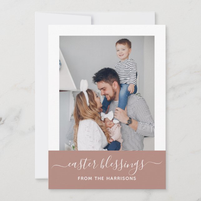 Cartes Pour Fêtes Annuelles Simple Elegant Blush Script Famille Photo Pâques (Devant)