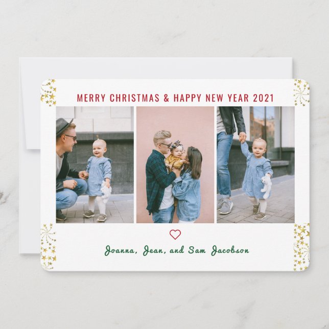 Cartes Pour Fêtes Annuelles Simple Elegant Cute 3 Photos Gold Parties scintill (Devant)