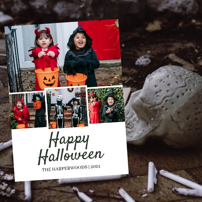 Cartes Pour Fêtes Annuelles Simple Élégant Famille de Quatre Photo Halloween (Créateur téléchargé)