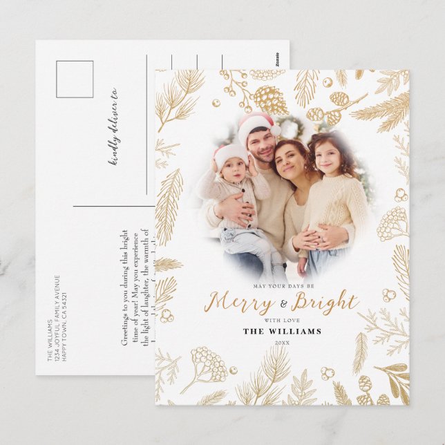 Cartes Pour Fêtes Annuelles Simple Elegant Gold Merry & Bright Photo Christmas (Devant / Derrière)