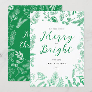 Cartes Pour Fêtes Annuelles Simple Elegant Green Merry et Bright Christmas