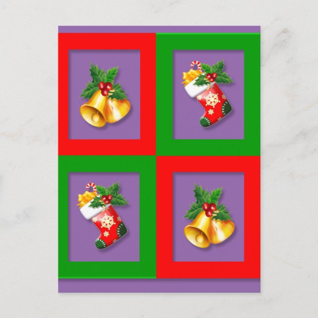 Cartes Pour Fêtes Annuelles Simple élégant Joyeux Noël Stocking Bell Holly (Devant)
