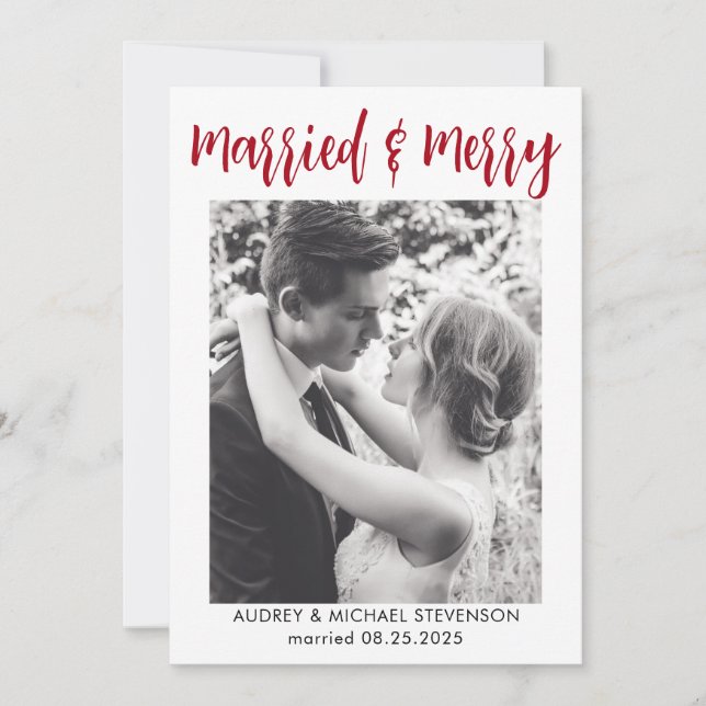 Cartes Pour Fêtes Annuelles Simple Elegant Marié et Joyeux Photo (Devant)
