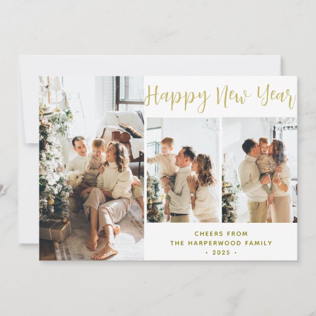 Cartes Pour Fêtes Annuelles Simple Elegant Modern Happy New Year Three Photo (Devant)