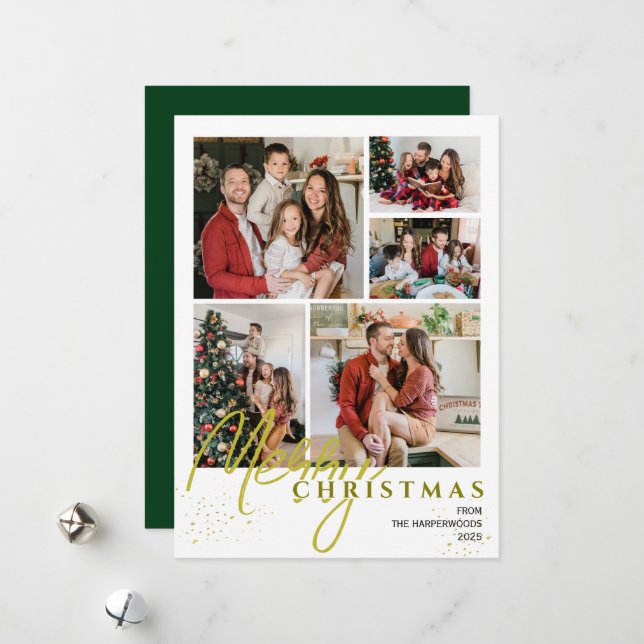 Cartes Pour Fêtes Annuelles  Simple Elegant modern Script 5 photo Christmas (Devant/Arrière en situation)
