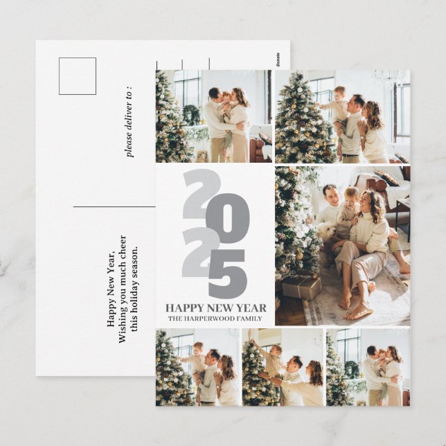 Cartes Pour Fêtes Annuelles Simple élégant moderne Joyeux Nouvel An 6 Photo (Devant / Derrière)