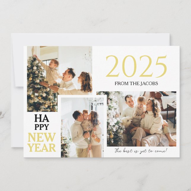 Cartes Pour Fêtes Annuelles Simple Elégant Moderne Joyeux Nouvel An Trois Phot (Devant)