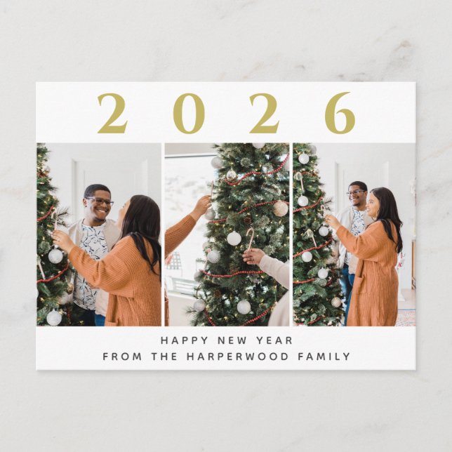 Cartes Pour Fêtes Annuelles Simple Elégant Moderne Joyeux Nouvel An Trois Phot (Devant)