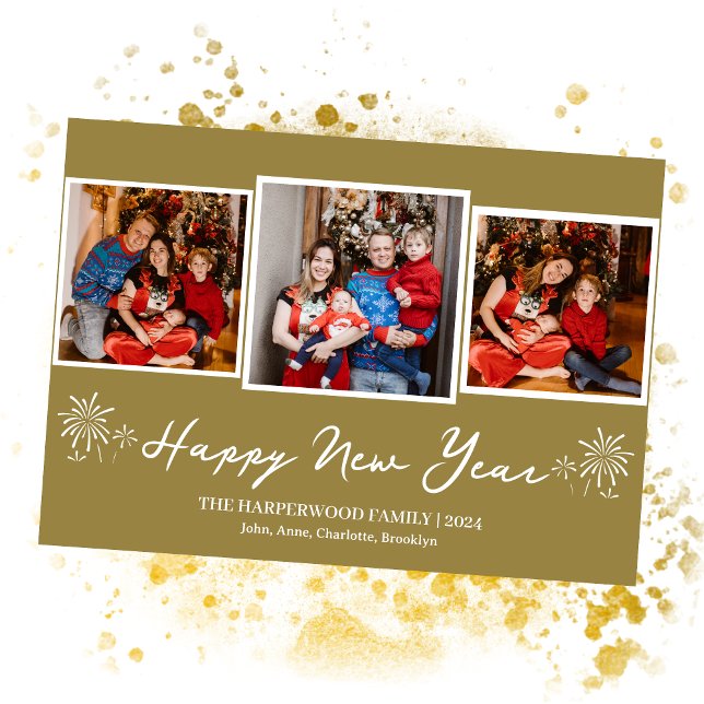 Cartes Pour Fêtes Annuelles Simple Elégant Moderne Joyeux Nouvel An Trois Phot (Créateur téléchargé)