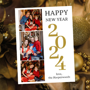 Cartes Pour Fêtes Annuelles Simple Elégant Moderne Joyeux Nouvel An Trois Phot