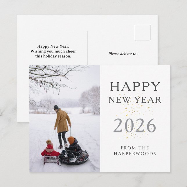 Cartes Pour Fêtes Annuelles Simple Elegant Moderne Joyeux Nouvel An une photo (Devant / Derrière)