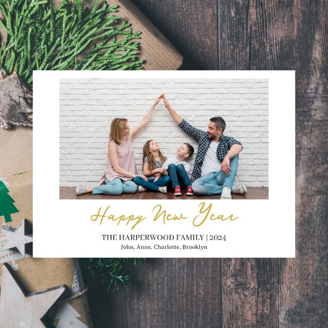 Cartes Pour Fêtes Annuelles Simple Élégant Moderne Joyeux Nouvel An Une photo (Créateur téléchargé)