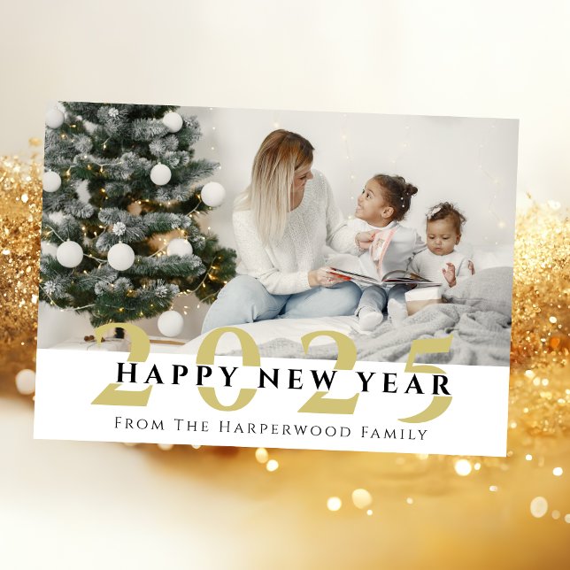 Cartes Pour Fêtes Annuelles Simple Élégant Moderne Joyeux Nouvel An Une photo (Créateur téléchargé)