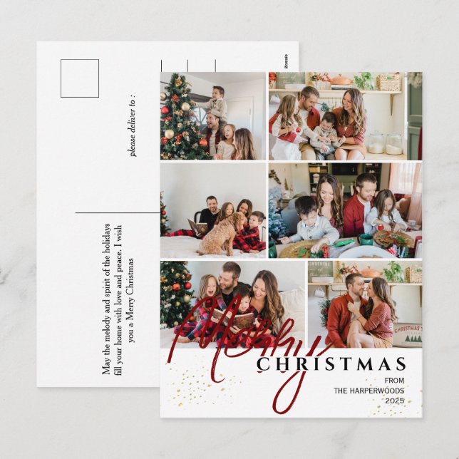 Cartes Pour Fêtes Annuelles Simple élégant moderne Script 6 photo Noël (Devant / Derrière)