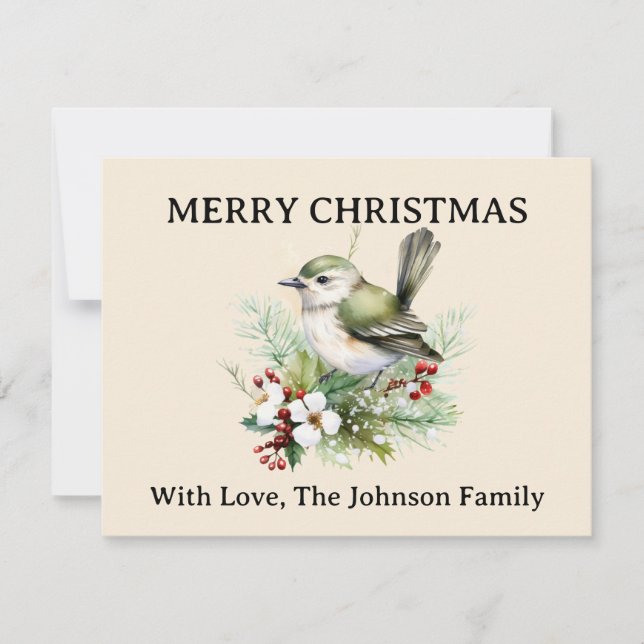 Cartes Pour Fêtes Annuelles Simple élégant Noël Floral Bird Nature (Devant)
