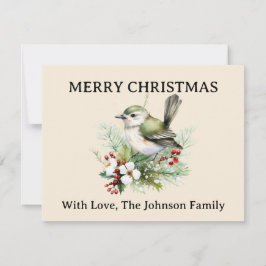 Cartes Pour Fêtes Annuelles Simple élégant Noël Floral Bird Nature