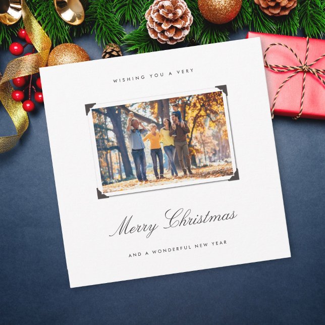 Cartes Pour Fêtes Annuelles Simple Elegant Photo Famille Joyeux Noël (Créateur téléchargé)