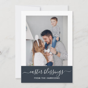 Cartes Pour Fêtes Annuelles Simple Elégant Script de marine Famille Photo Pâqu