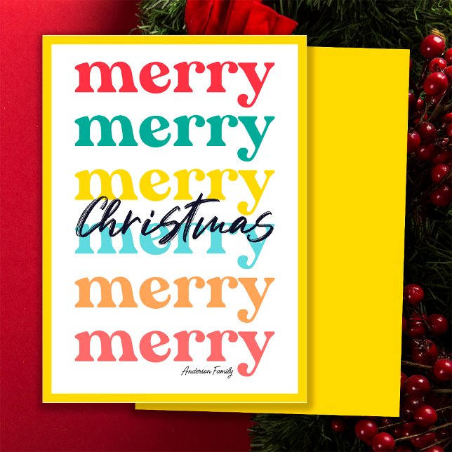 Cartes Pour Fêtes Annuelles Simple élégante couleur jaune Joyeux Noël (Front and Back)
