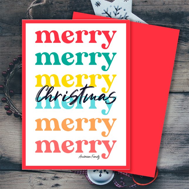 Cartes Pour Fêtes Annuelles Simple élégante couleur rouge Joyeux Noël (Front and Back)