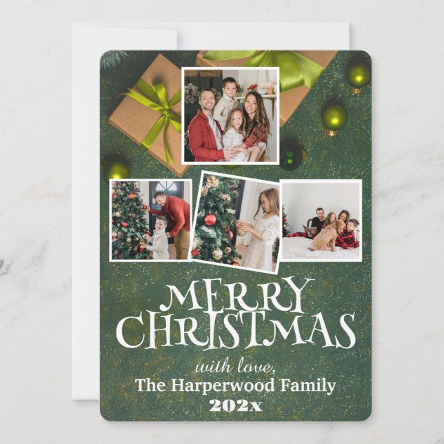 Cartes Pour Fêtes Annuelles Simple élégante Joie de Noël Famille Photo Collage (Devant)