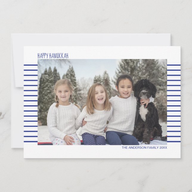 Cartes Pour Fêtes Annuelles Simple et moderne Hanoucca rayé bleu et blanc (Devant)