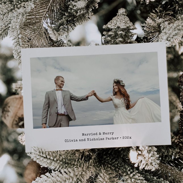 Cartes Pour Fêtes Annuelles Simple et Rustique | Mariés et Joyeux Deux Photo (Créateur téléchargé)