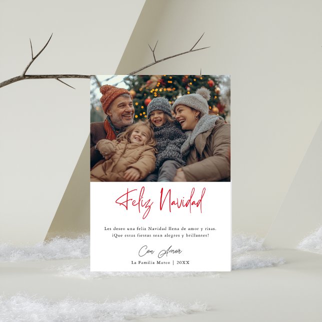 Cartes Pour Fêtes Annuelles Simple Feliz Navidad Hispanique Photo de Noël Roug (Créateur téléchargé)