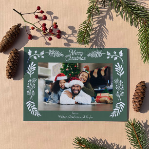 Cartes Pour Fêtes Annuelles Simple feuillage hivernal Photo unique horizontale