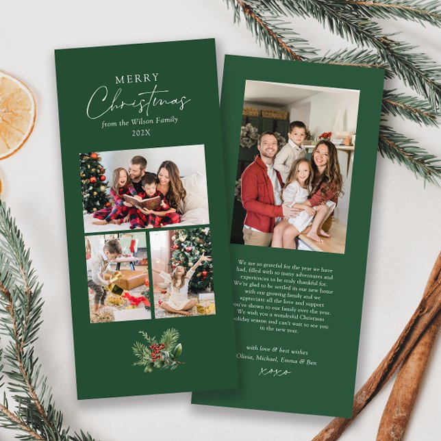 Cartes Pour Fêtes Annuelles Simple feuillage vert Famille de Noël Photo (Créateur téléchargé)