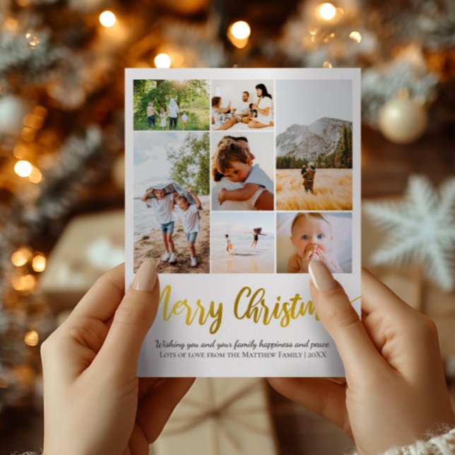Cartes Pour Fêtes Annuelles Simple Gold Foil Famille de Noël Collage photo (Créateur téléchargé)